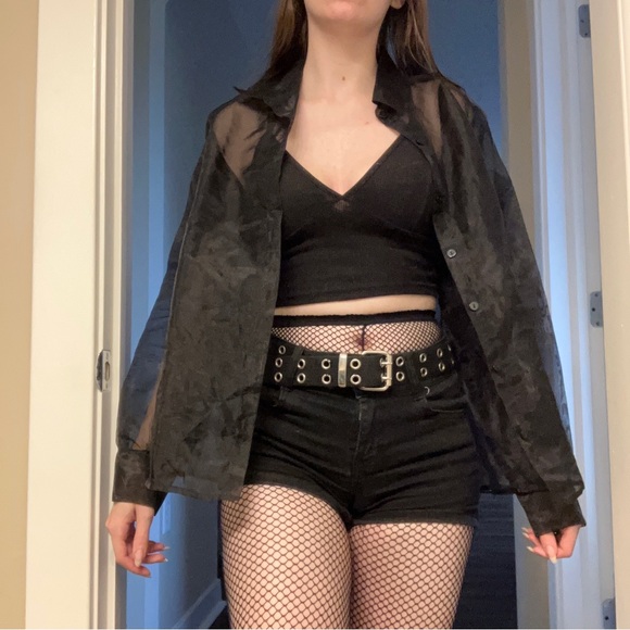 NEW BEAUTIFUL RARE GOTH BLACK MESH BUTTON UP TOP - Picture 5 of 16